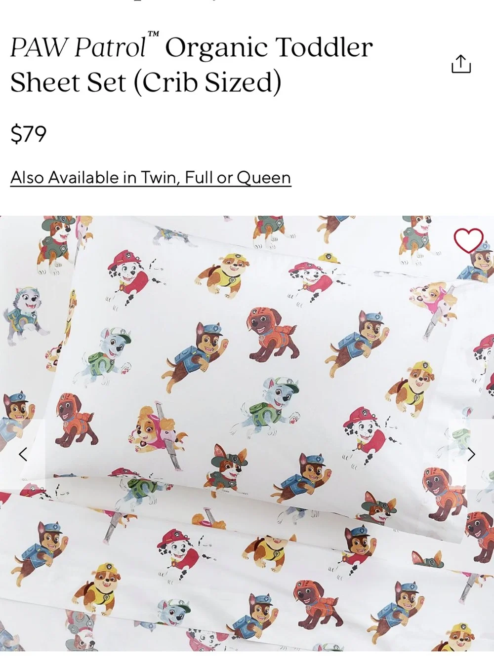 Pottery Barn Kids Paw Patrol Organic Toddler Sheet Set